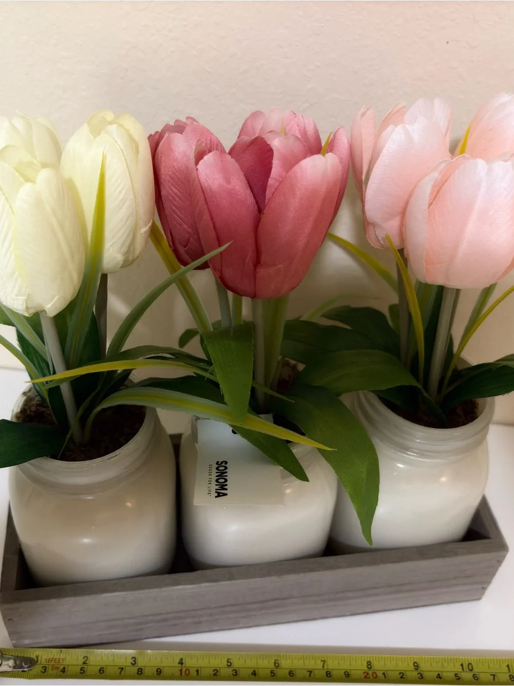 Sonoma Pink, Rose and Cream Tulip Trio in White Mason Jars